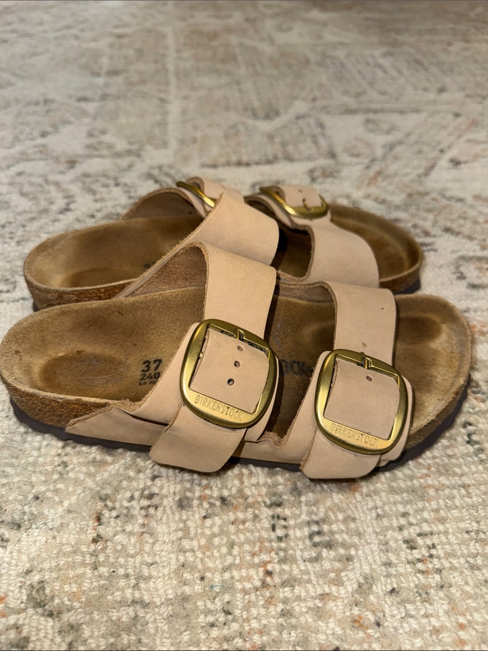 Birkenstock Women’s Double Strap Sandals in Taupe with Gold Buckles - Picture 2 of 5